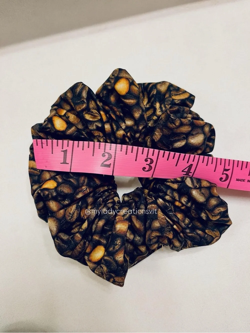 Starbucks Inspired Coffee Floral Cream Sage Brown Handmade Scrunchies